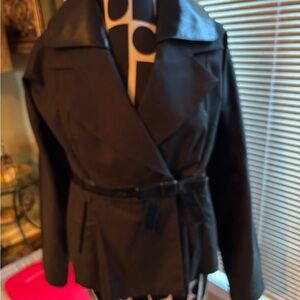 Tracy Reese Black Leather Belted Jacket